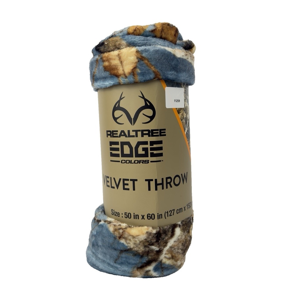 Realtree Edge Blue‎ Camo Velvet Throw Blanket 50x60 Plush Soft Cozy